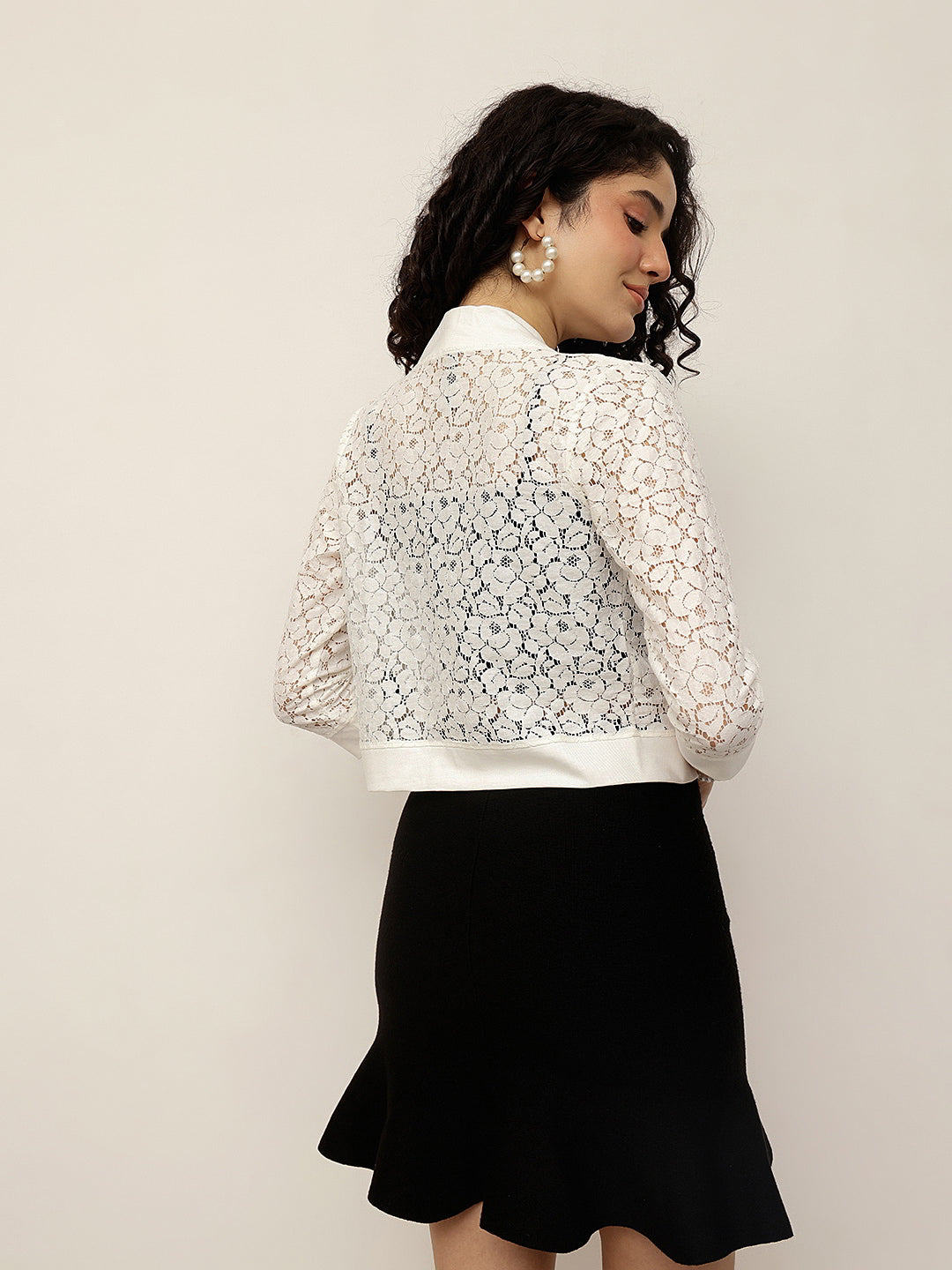 Lace Panel Crop Shrug with Fitted cuffs