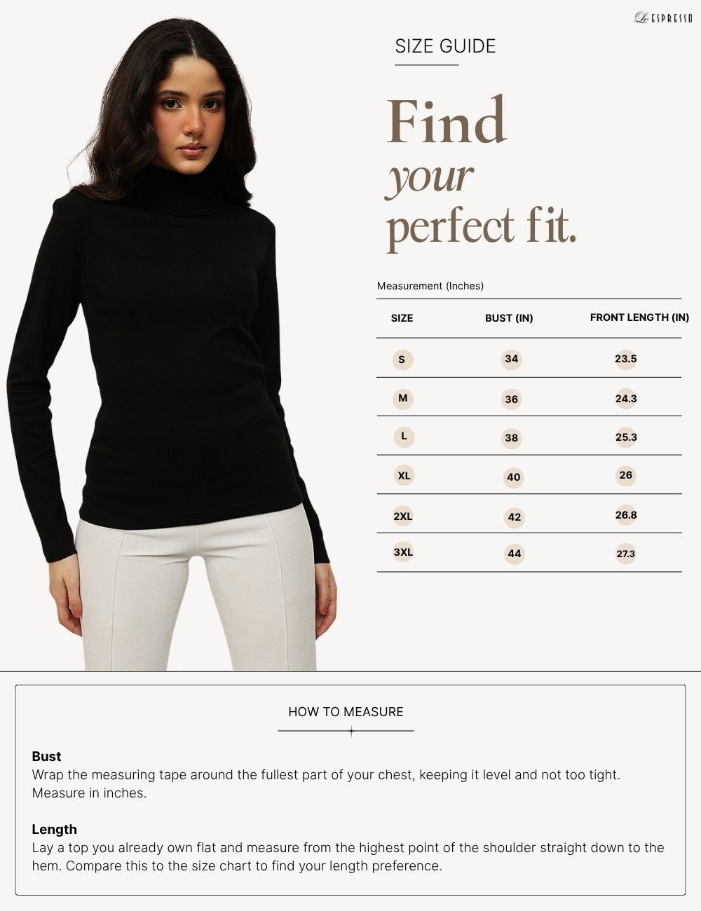 Cotton Roll-Up Turtle Neck Top size guide