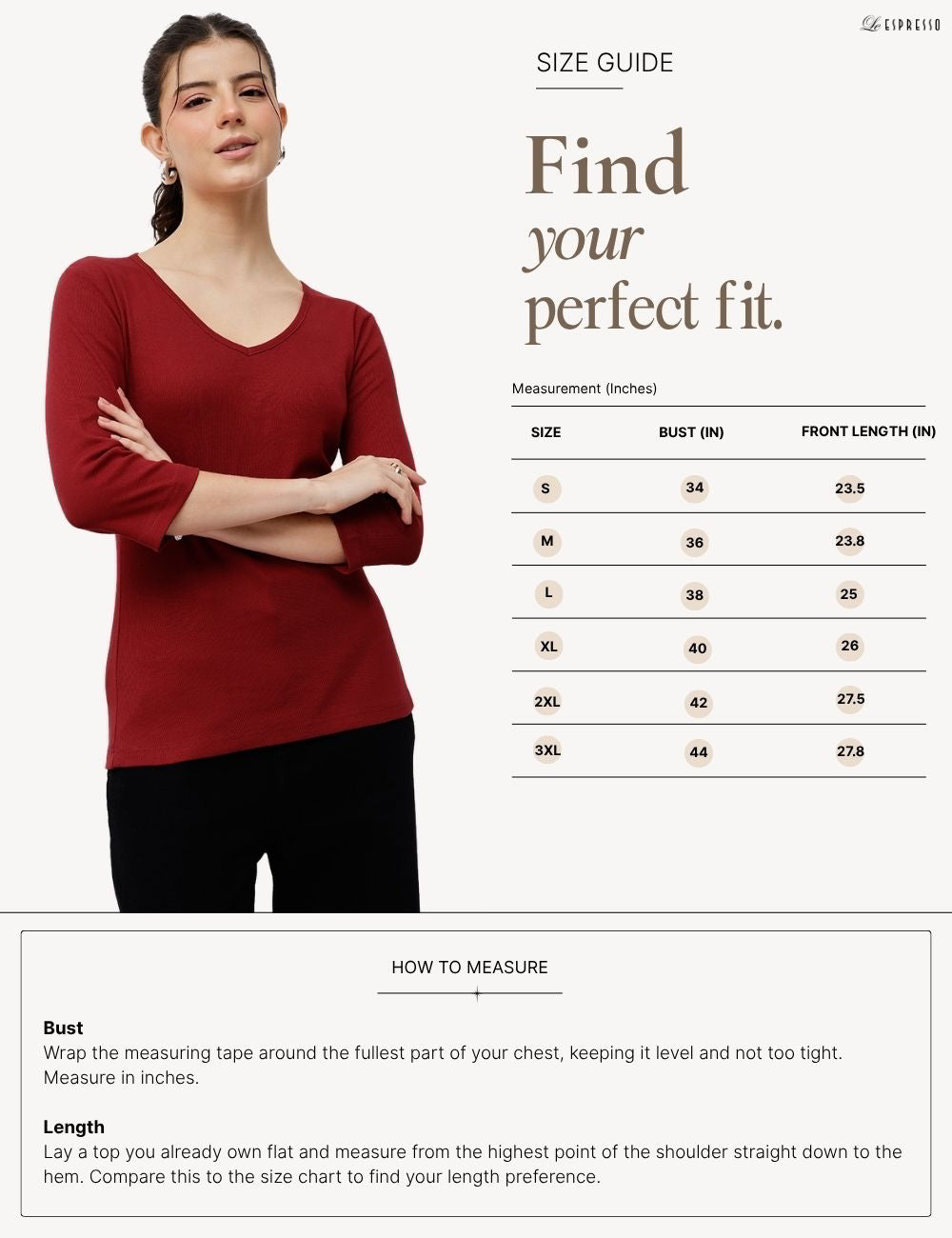 Cotton Ribbed V Neck Top size guide