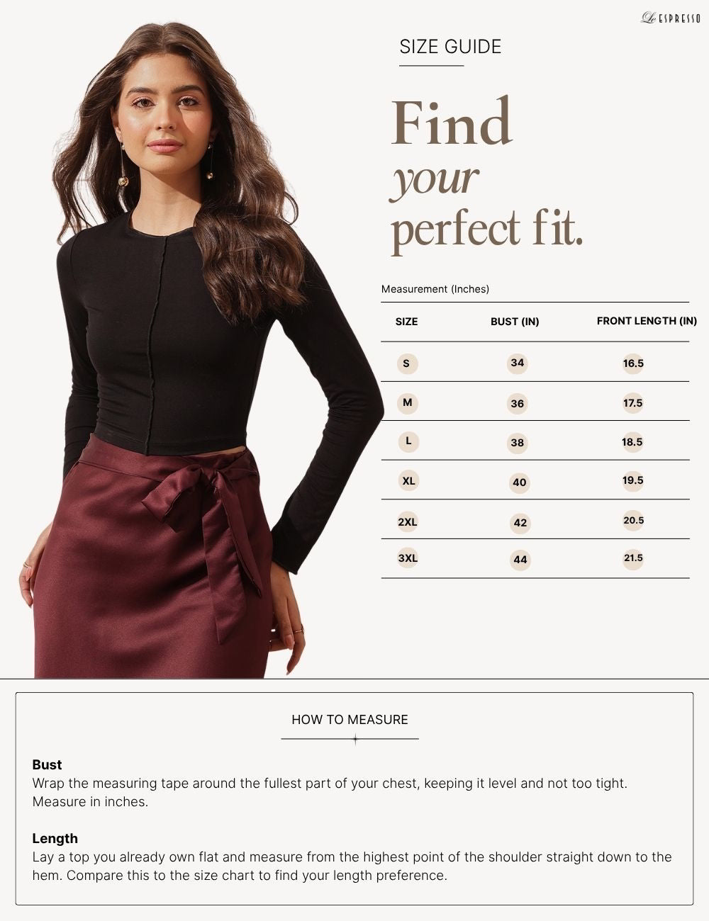 Mock Neck Long-Sleeve Crop Top size guide