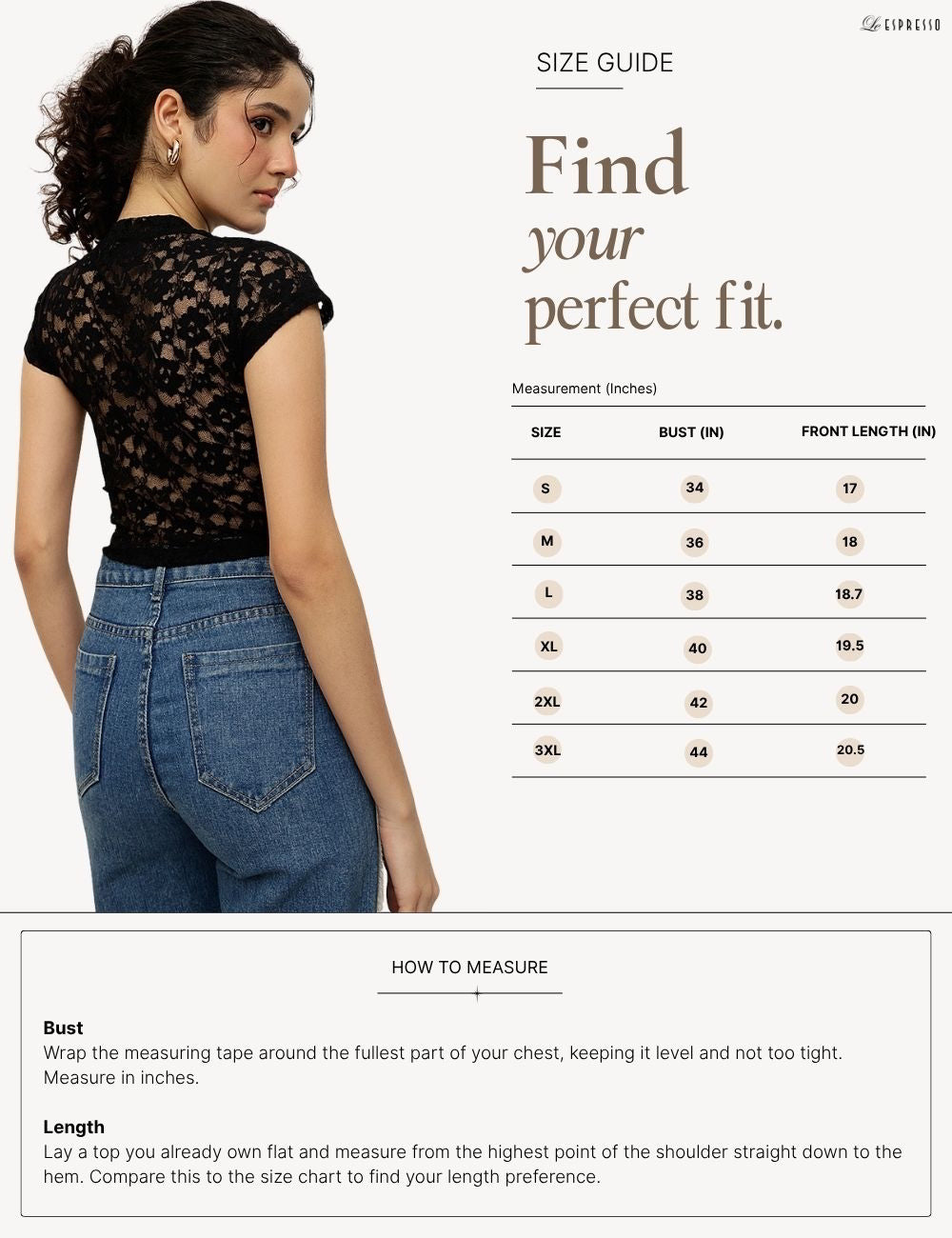 High-Neck Floral Lace Top size guide