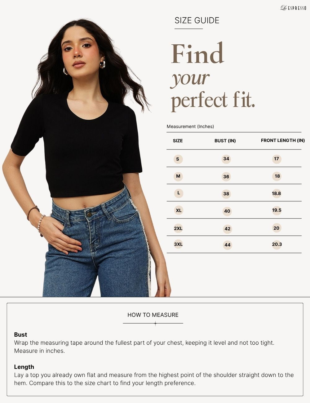 Viscose Elastane Double Layer Crop Top size guide
