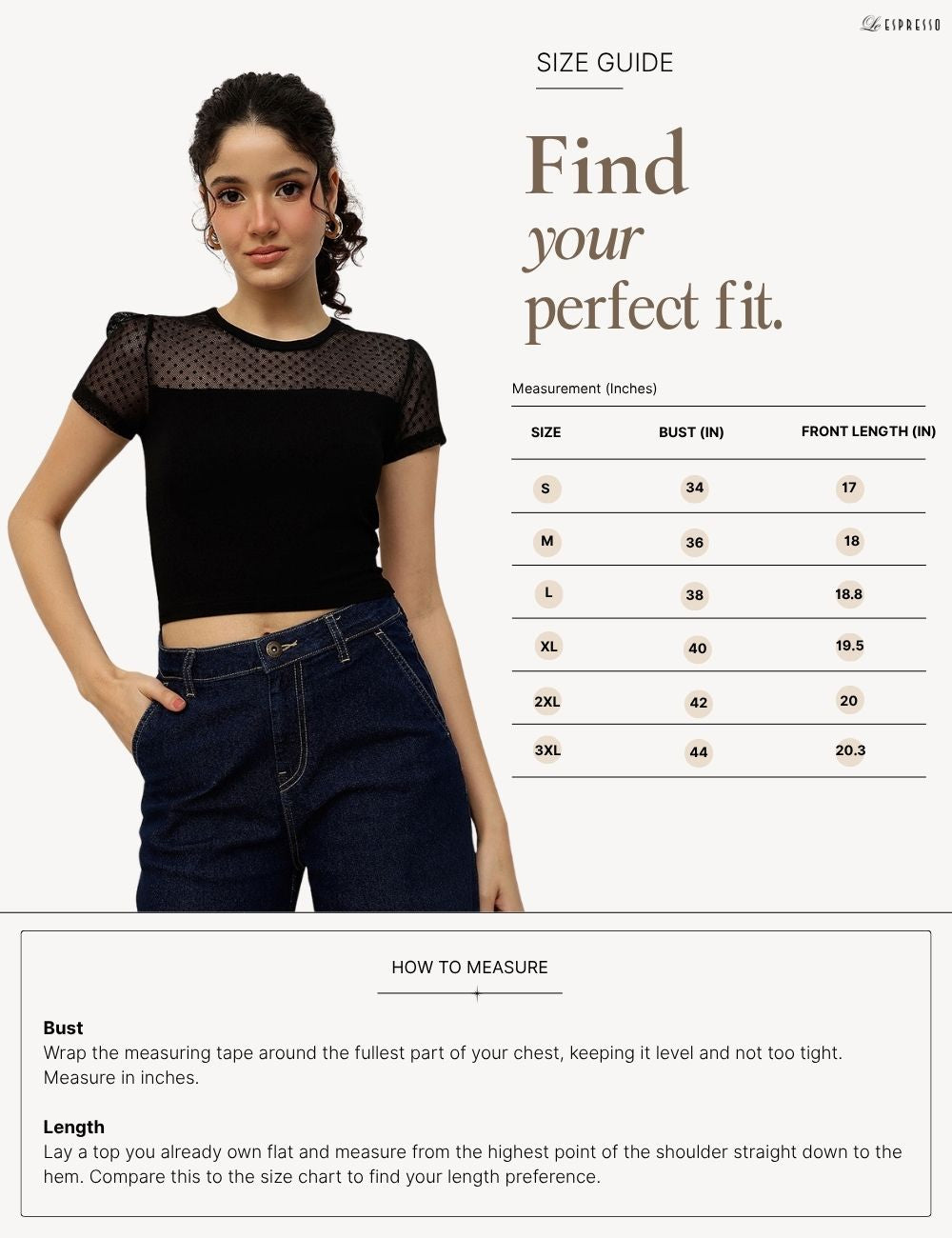 Dotted Mesh Yoke Crop Top size guide