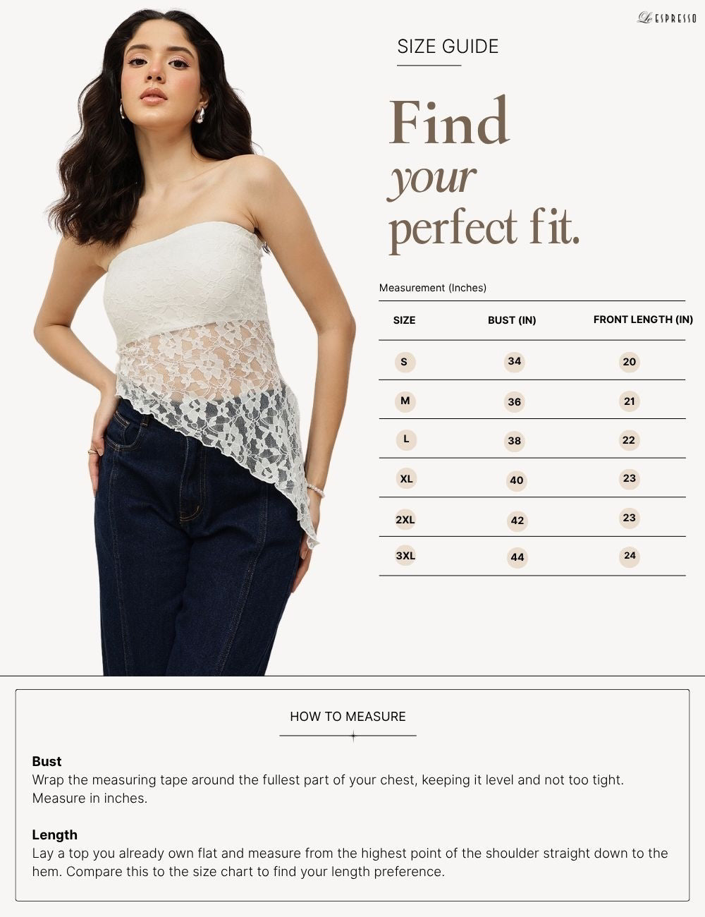 Lace Tube Top with Asymmetric Hem size guide