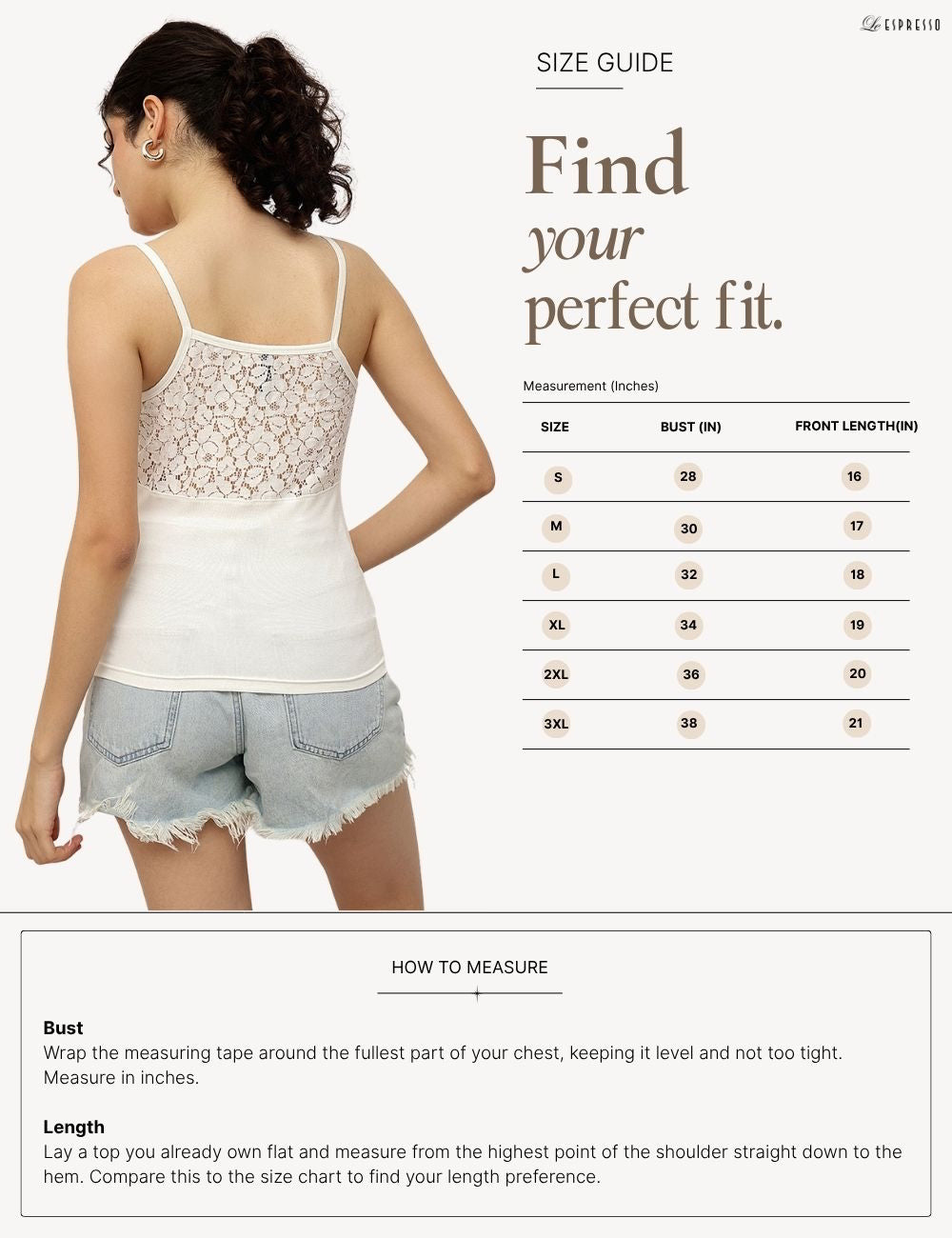Lace-Back Viscose Camisole size guide