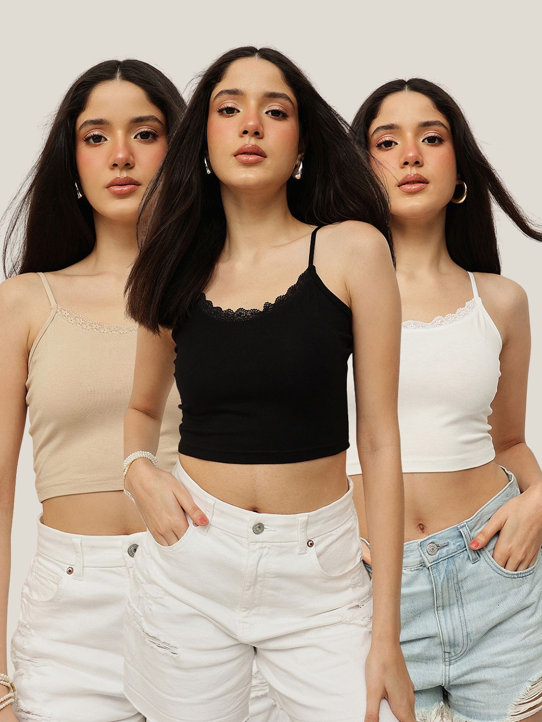 Lace Trim Crop Camisole - Pack of 2
