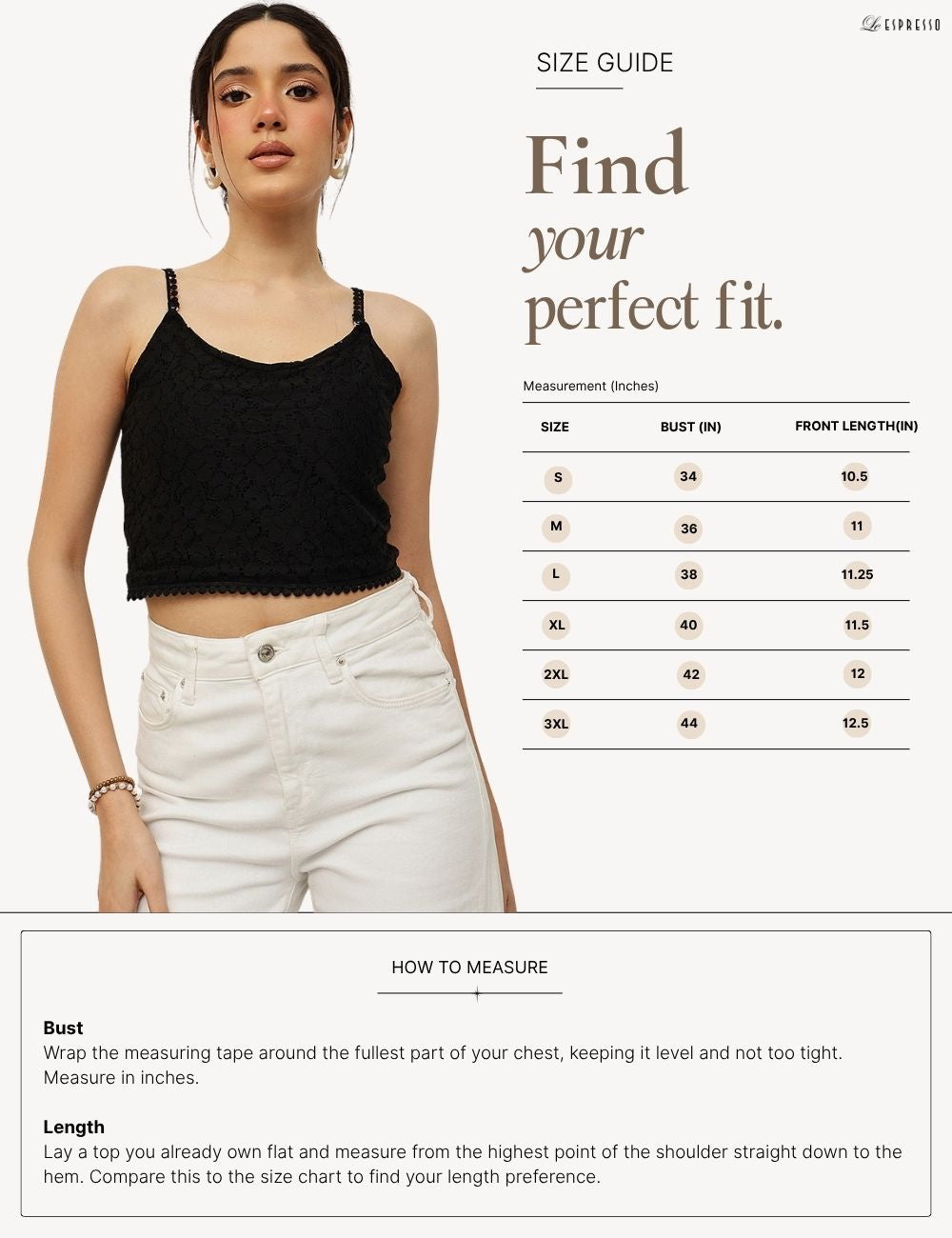 Double-Layer Lace Crop Camisole -Pack of 2 size guide